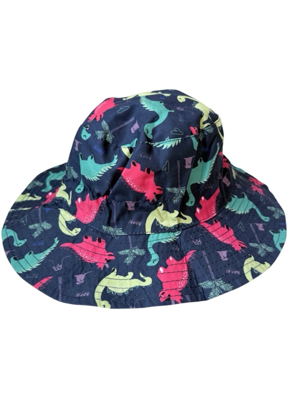 Kids Dinosaur Print Lightweight Bucket Style Sun Hat Navy Red Green Size 52cm